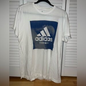 Adidas Men's White Tee with Blue Logo